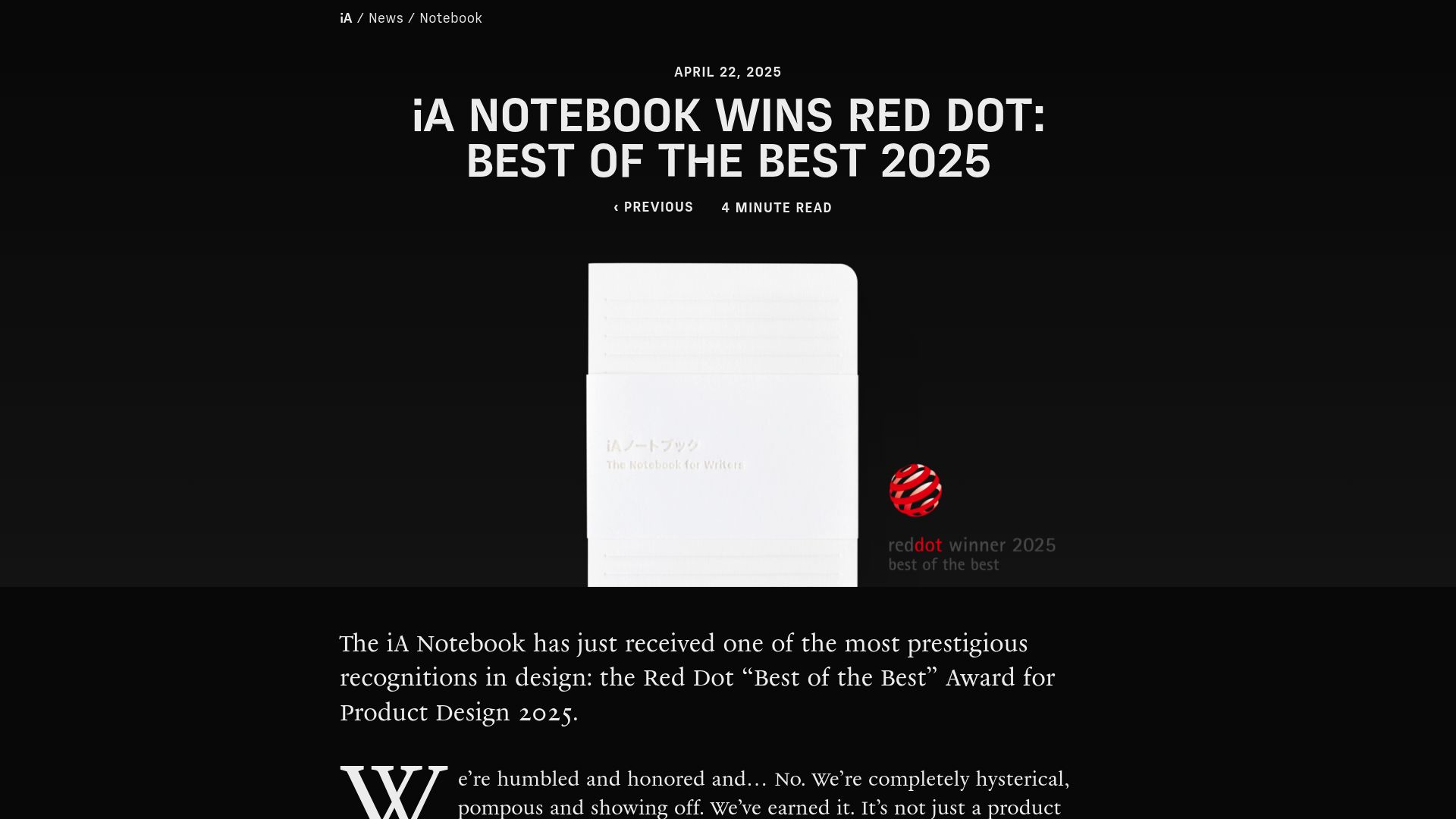 iA Notebook Wins Red Dot: Best of the Best 2025 – Agile Writing