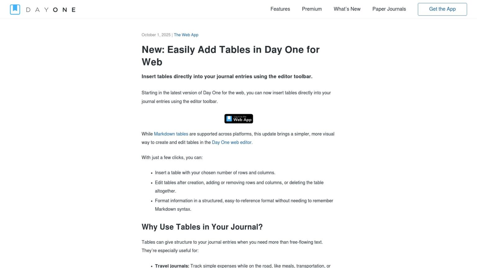 Day One Web New: Easily Add Tables in Day One for Web – Agile Writing