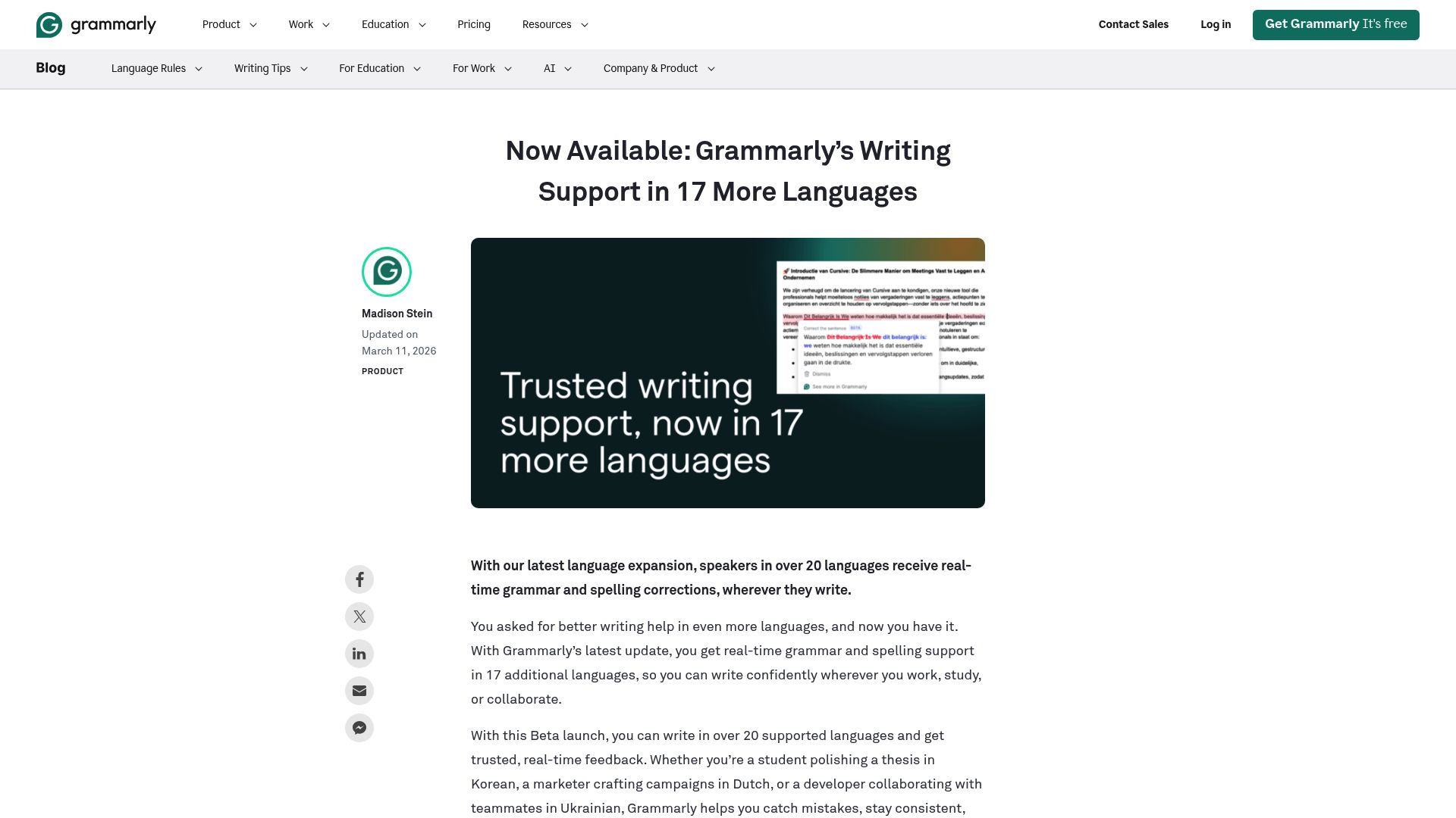 Now Available: Grammarly’s Writing Support in 17 More Languages – Agile ...